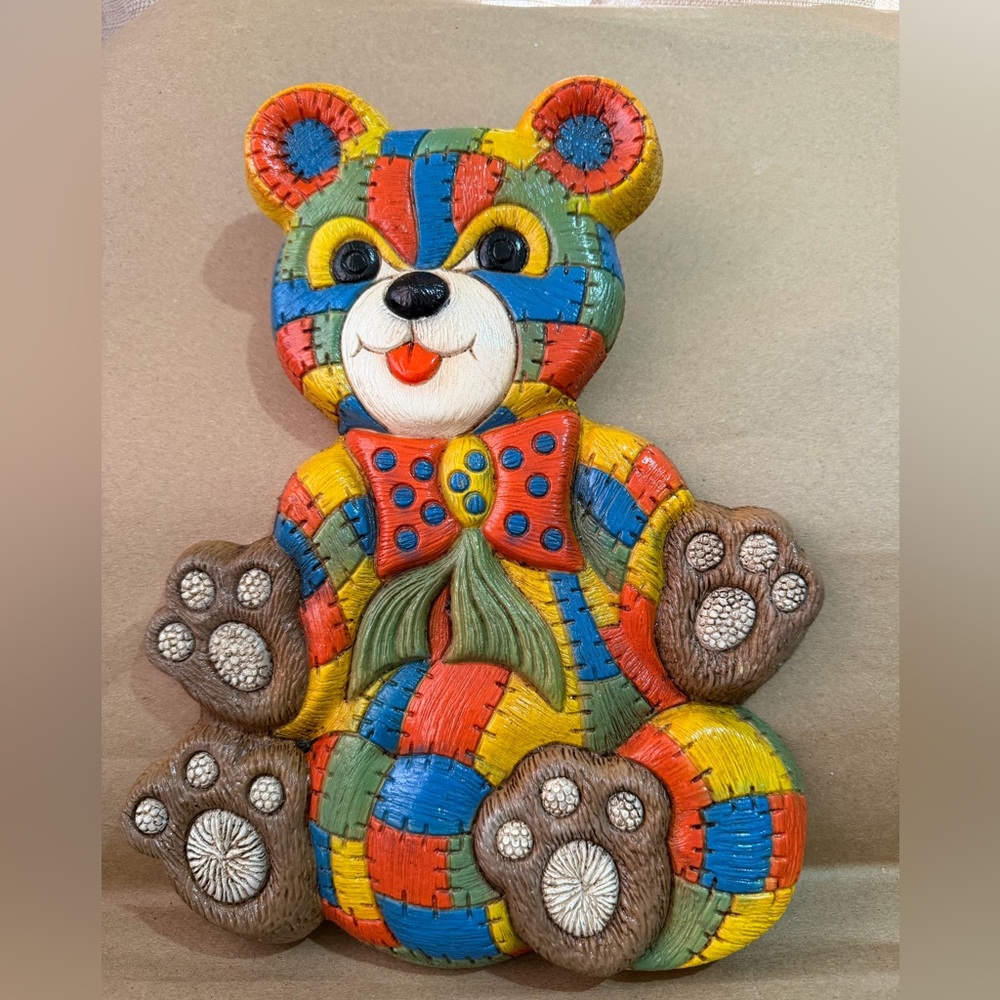 Vintage Bear Plaque Wall Hanging 
Patchwork Bear Plaque 
Foam Craft 
c. 1970s